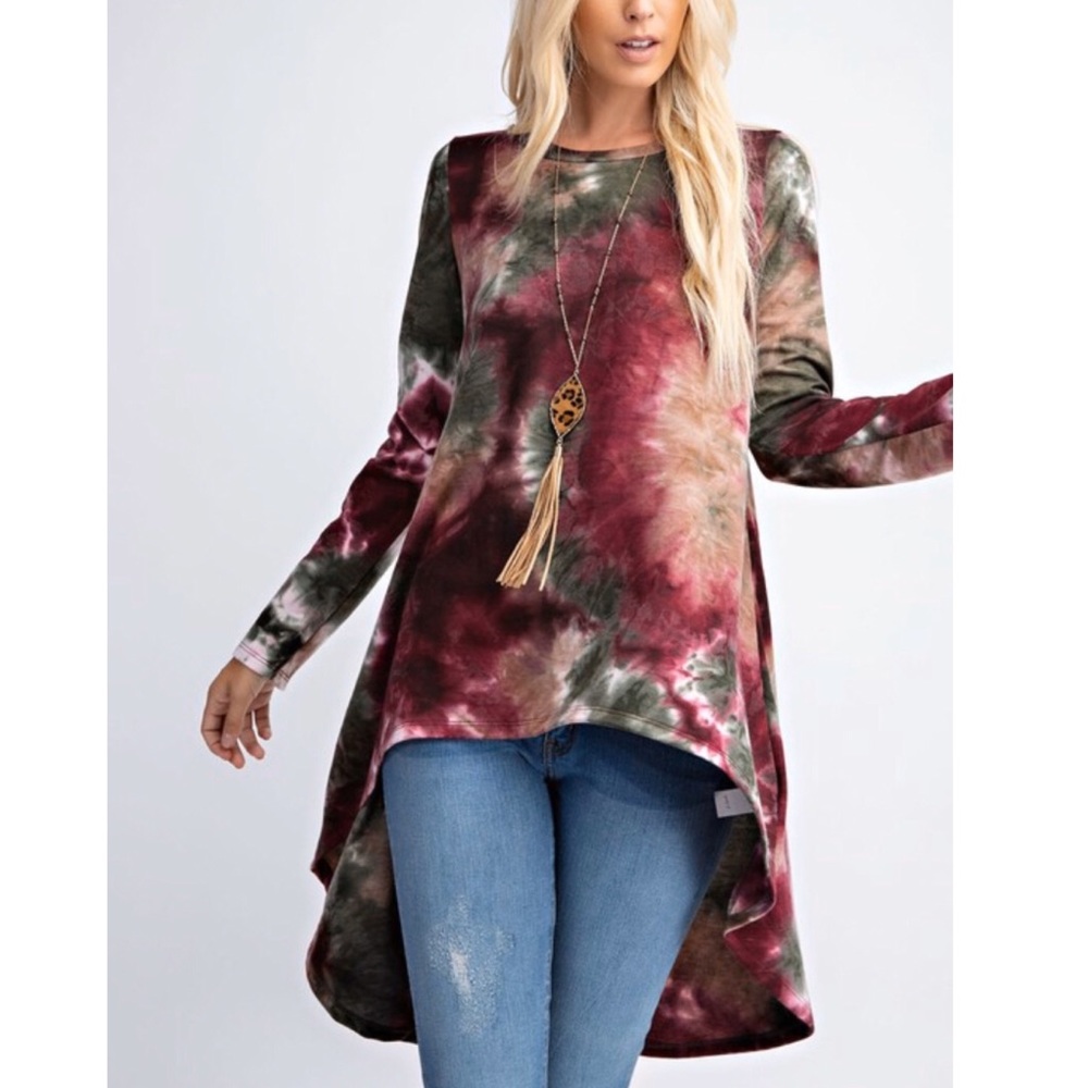Last 1️⃣ Olive & Burgundy French Terry Tie-Dye Top - Picture 2 of 6